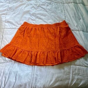 Orange Daisy Eyelet Crochet Lined Mini Skirt Elastic 4XL Tomato Girl Garden Sun